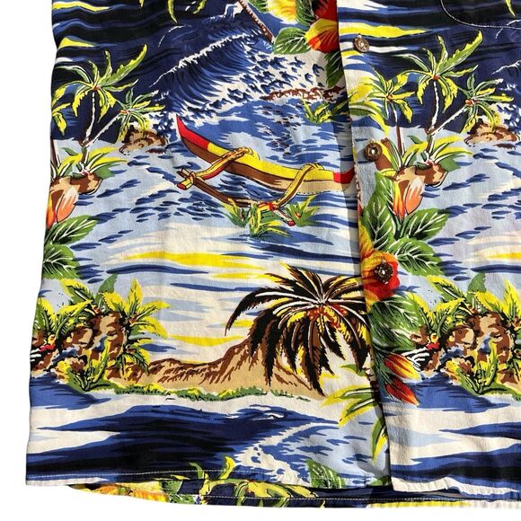 Avanti Button 100% Silk Aloha Hawaii Islands Landscape Shirt Floral Print Sz L - Picture 13 of 16